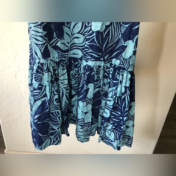 Hand made cotton Maxi-Midi floral tropical dress in torqoise blue•Fits like Med - Picture 3 of 12